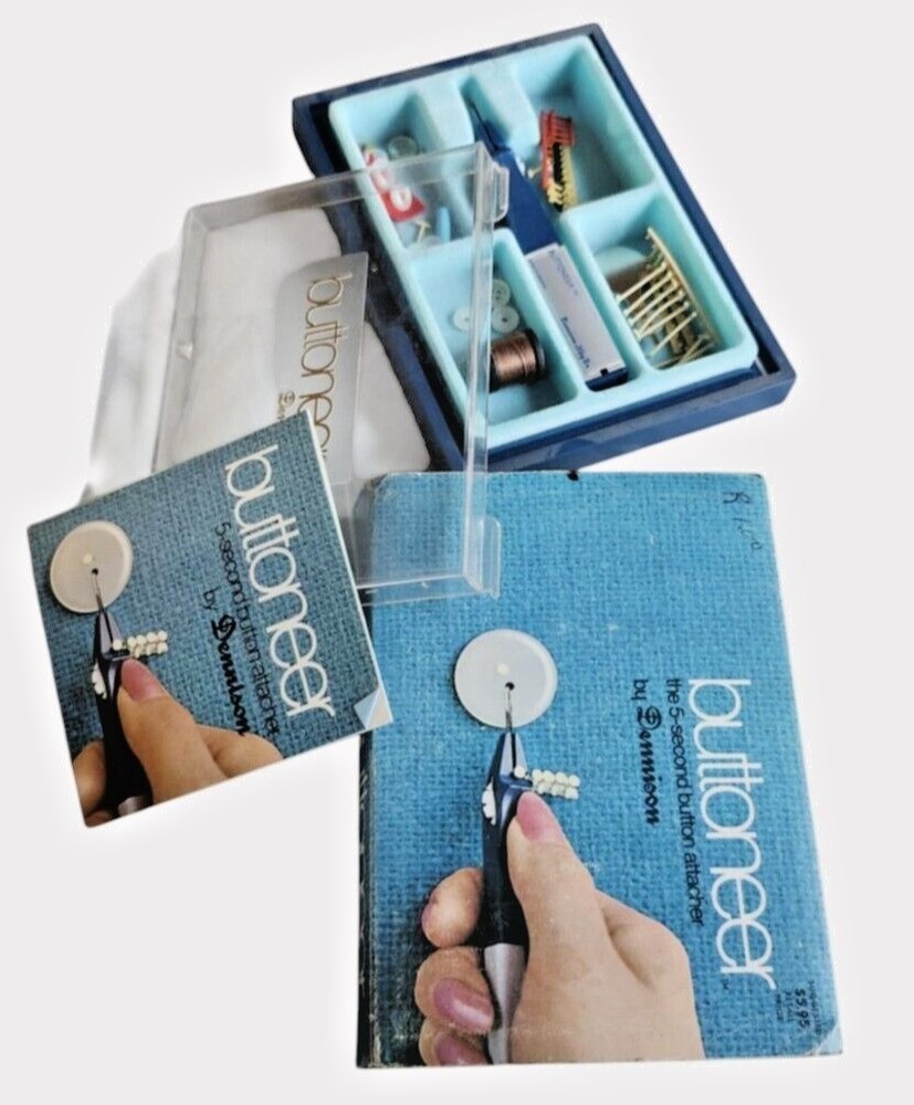 Button Attacher Kit By Dennison - Complete Set With Instructions & Storage Box