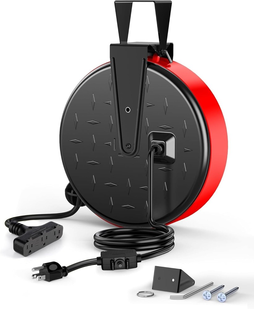 "Automatic Retractable Cord Reel, 180 Degree Swivel Bracket"