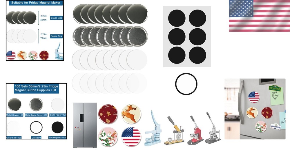 Complete 100-Piece Fridge Magnet Maker Kit - Includes Metal & Clear Components