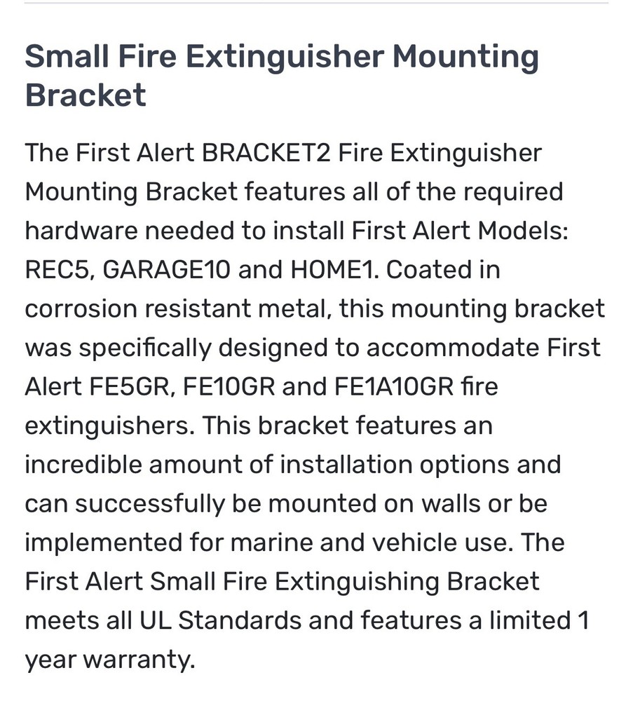 First Alert Small Fire Extinguisher Mounting Bracket - BRACKET2 NEW IN BOX