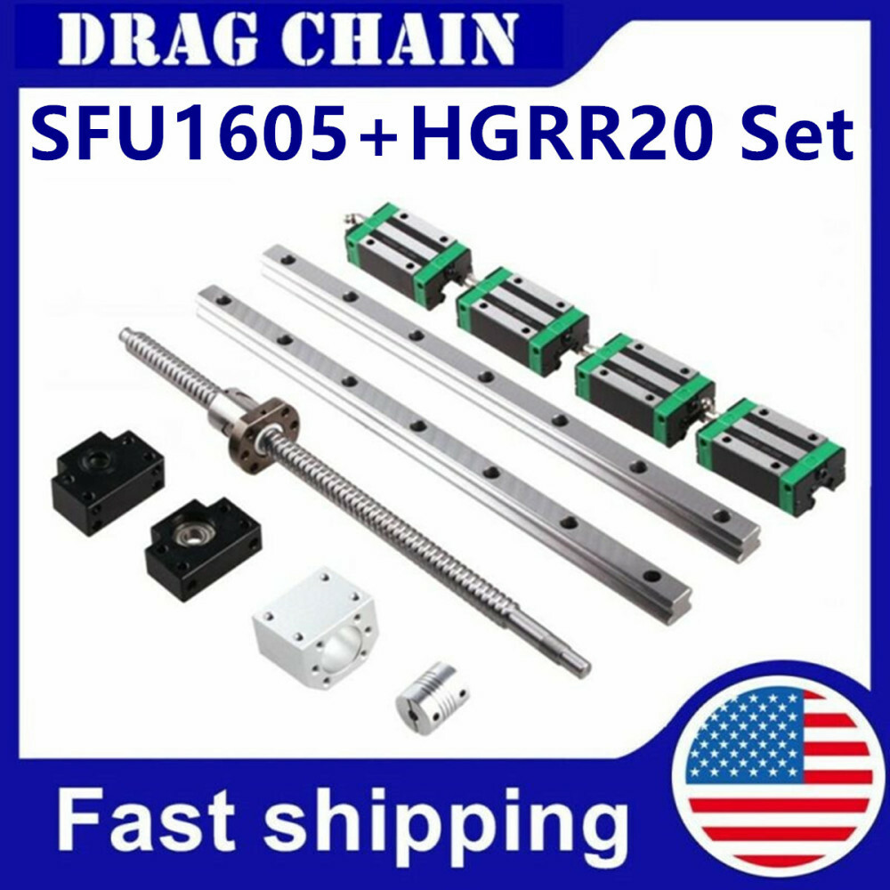 2PCS L200mm~1700mm HGR20 Linear Guide Rail Kt+SFU1605 BallScrew BK/BF12 Set CNC