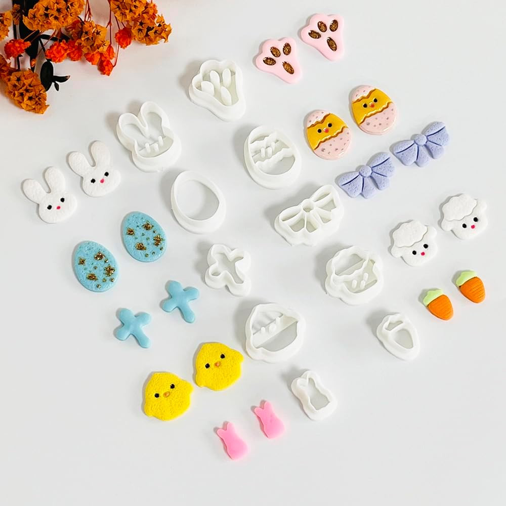 Easter Polymer Clay Cutters Set – 10Pcs Clay Earring Cutters for Easter Eggs, Bu