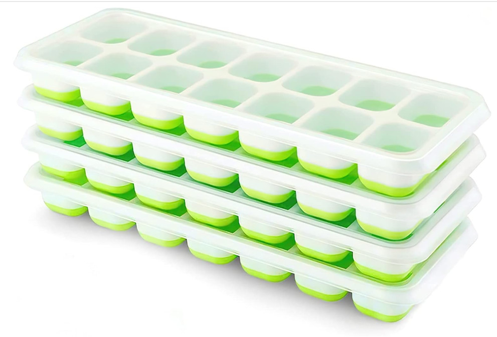 Ice Cube Tray with Lid, 4 Pack Durable Stackable Ice Cube Trays for Freezer with