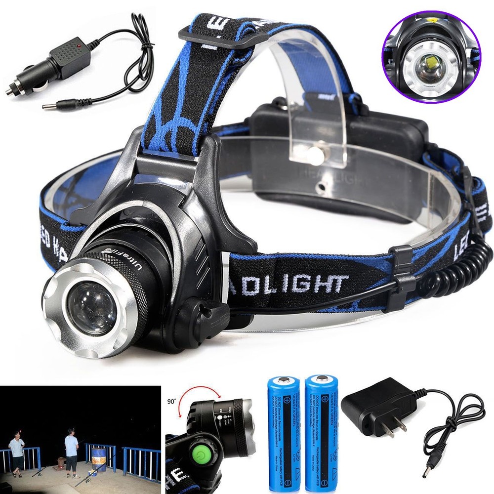 Super Bright LED Headlamp Rechargeable Headlight Zoom Head Torch Flashlight US