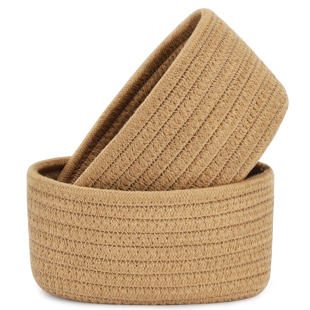 【2 Pack】ABenkle Small Woven Baskets, Tiny Oval Shallow Storage Baskets, Mini ...