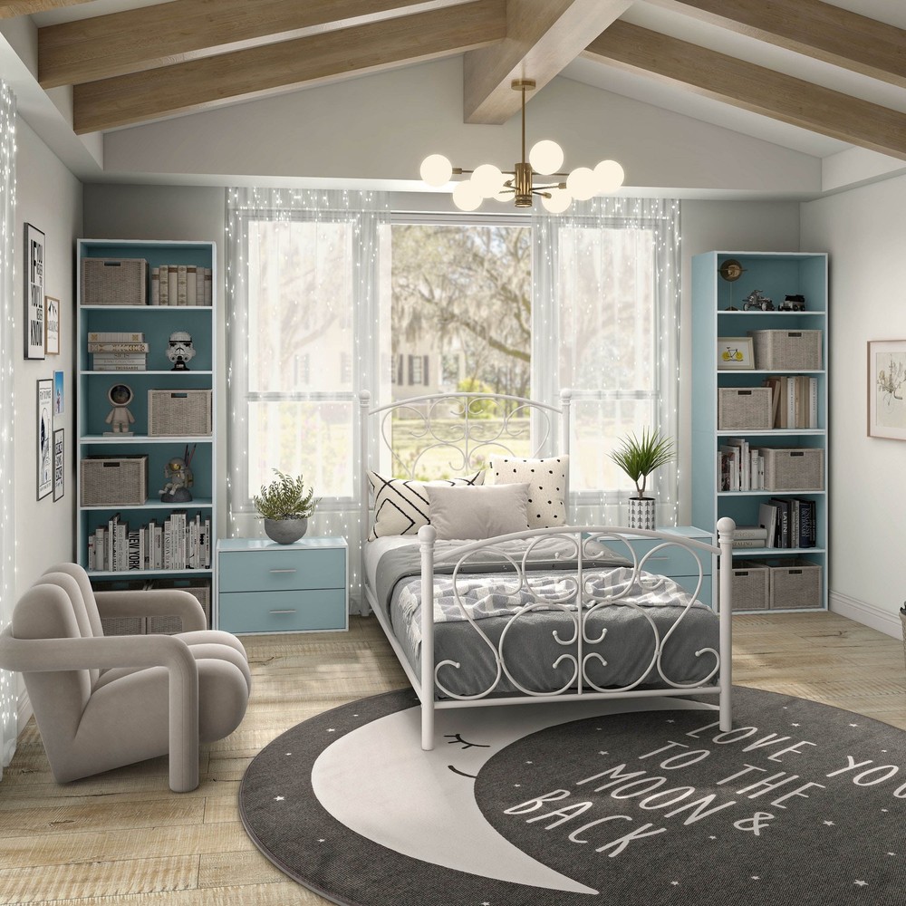 3 Tier Stackable Wood Bookcase Brooks Light Blue W/ Sturdy & Versatile