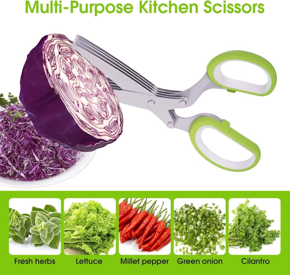 Stainless Steel 5 Blade Professional Shredding Scissors Sharp Herb Kitchen Tool