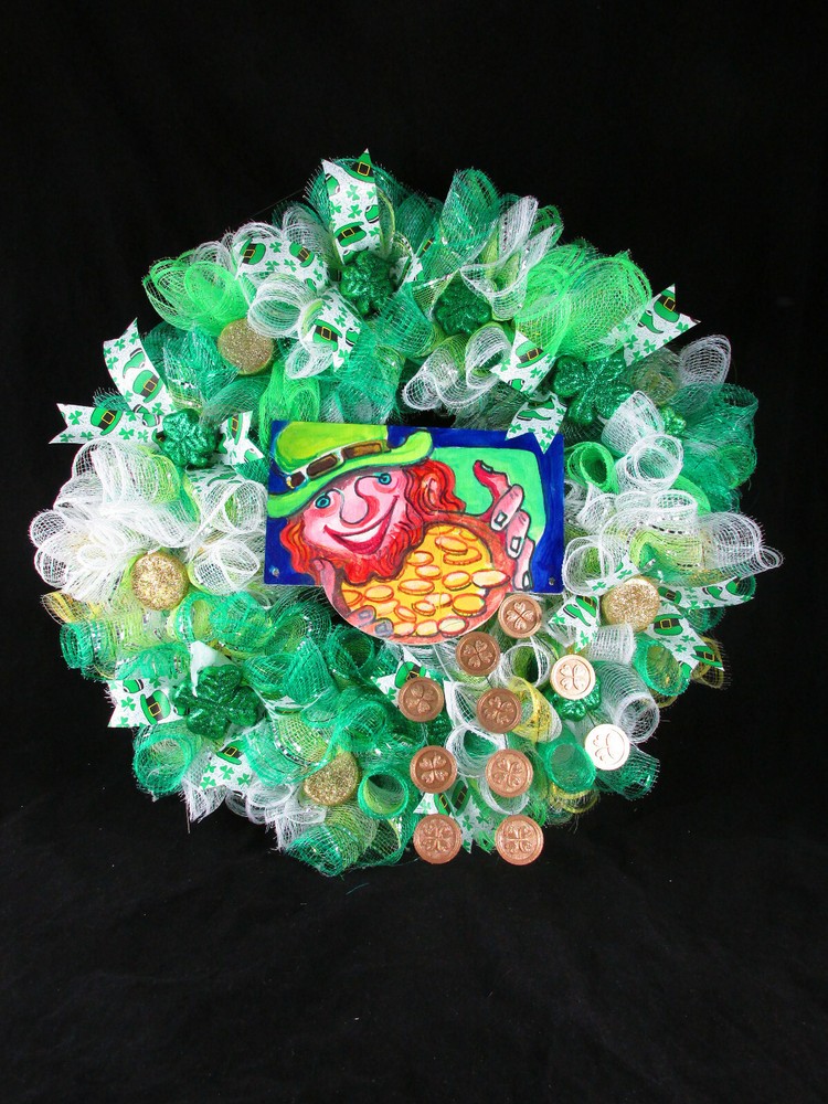 Leprechaun Kruffle Deco Mesh Ribbon Wreath