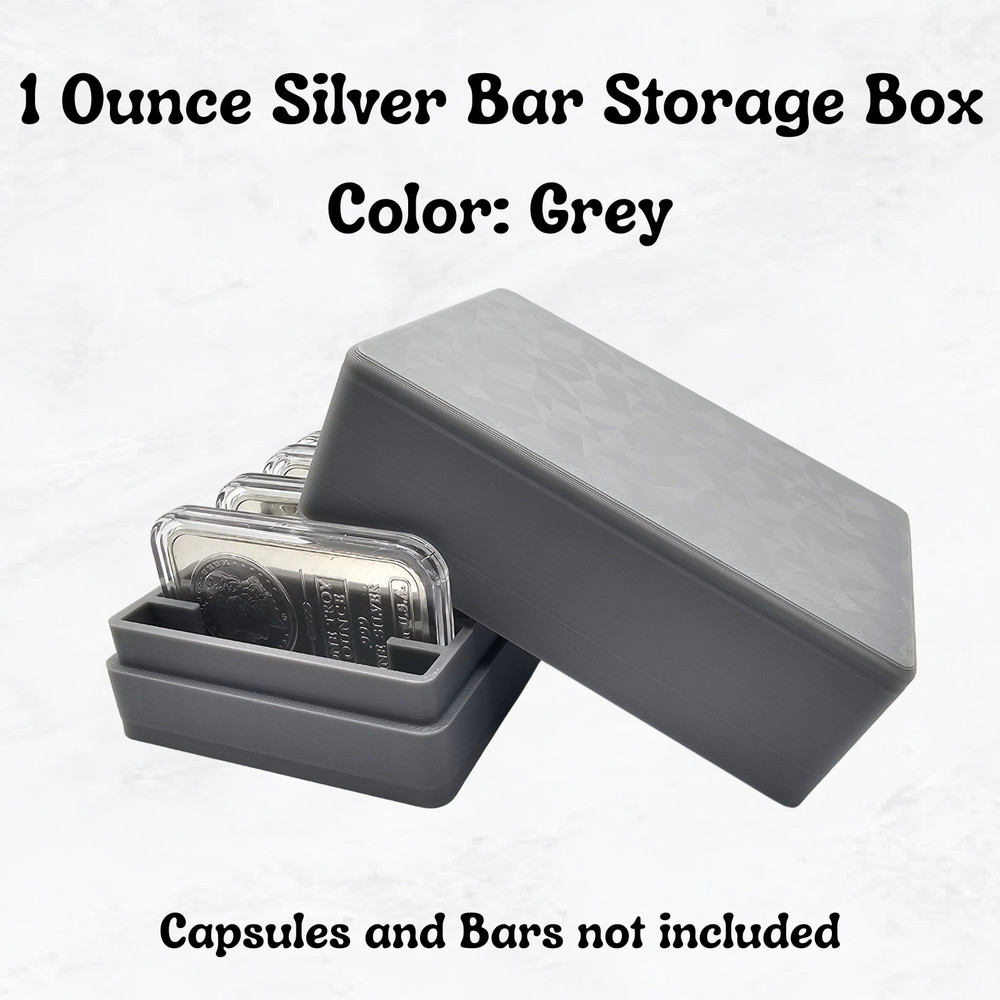 1oz Silver Bar Storage Box - Holds 10x 1oz Capsules - Grey Geometric Pattern