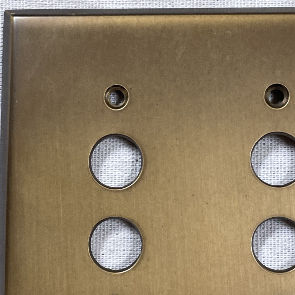 Double Push Button Solid Brass 2 Gang Switch Plate Wall Box Cover Antique Vtg