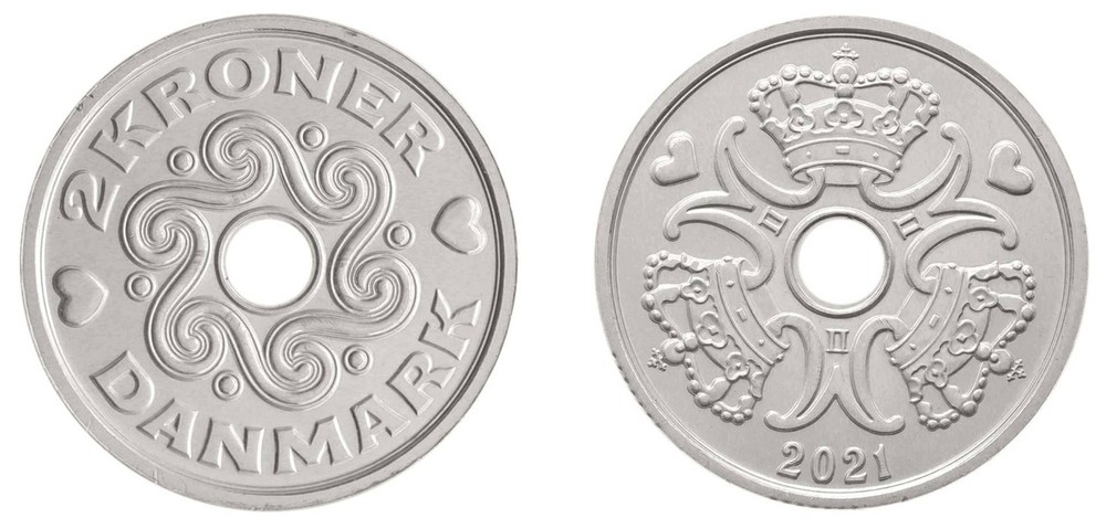 Denmark 2 Kroner, 2021, KM #874, Mint
