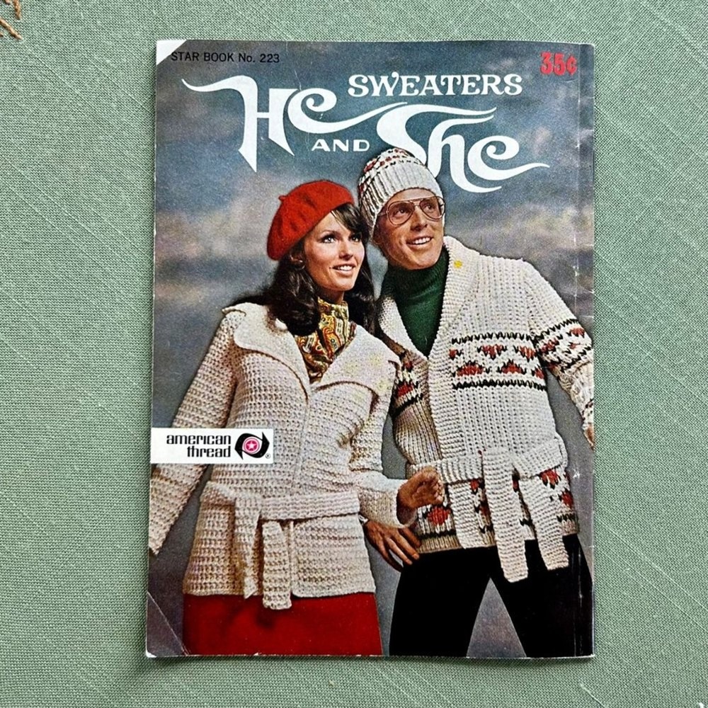 Vintage American Thread He and She Sweaters, Knitting Pattern Book