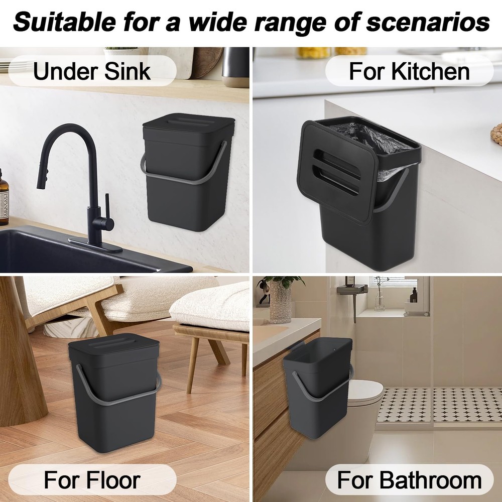 Compost Bin Kitchen, for use on Countertops or Under Sinks, Hanging Trash Can wi