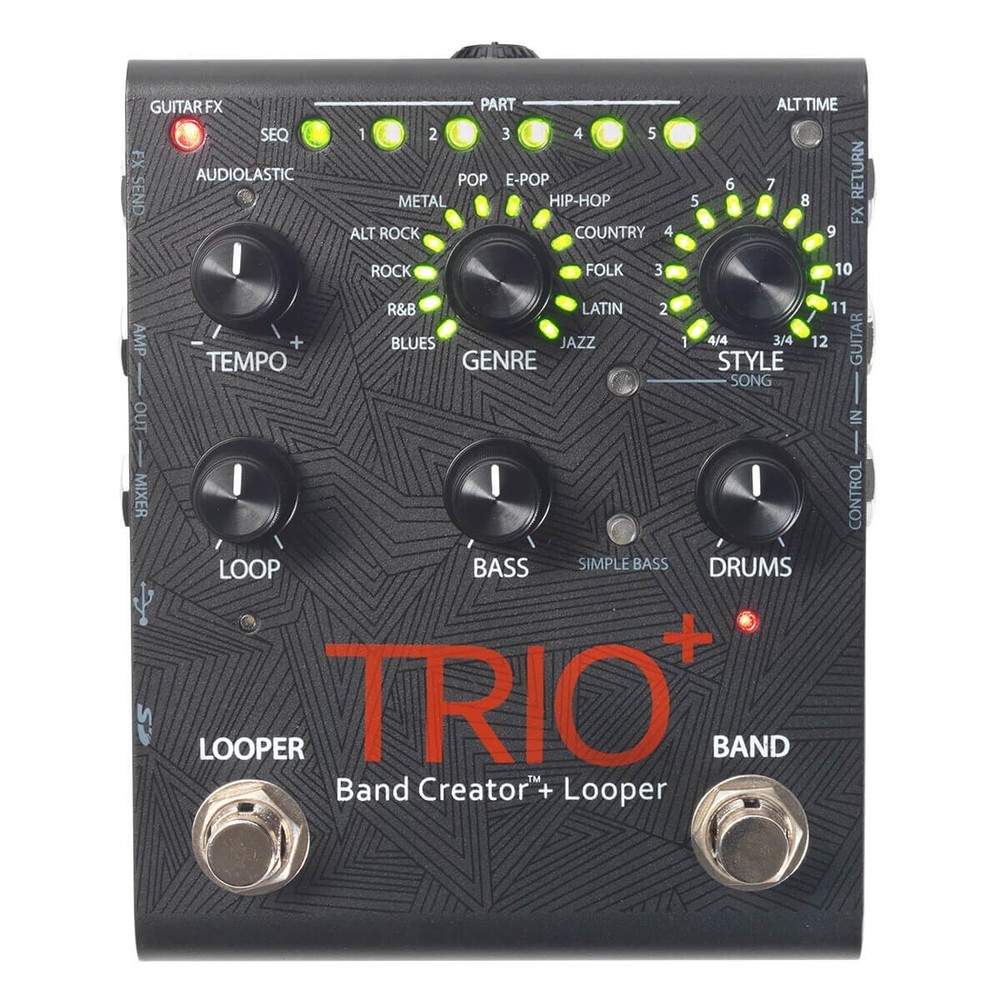 DigiTech Trio+ Band Creator Plus Looper Guitar Effects Pedal with 2 Patch Cables