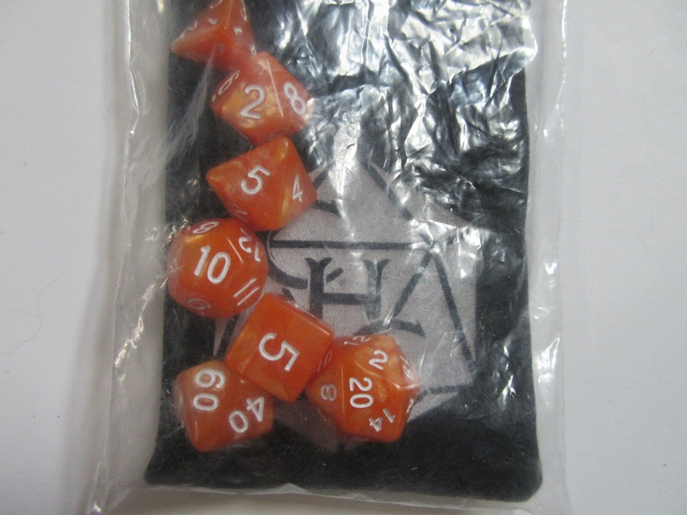 Polyhedral 7 piece  Dice Set with Bag - Orange Marbled