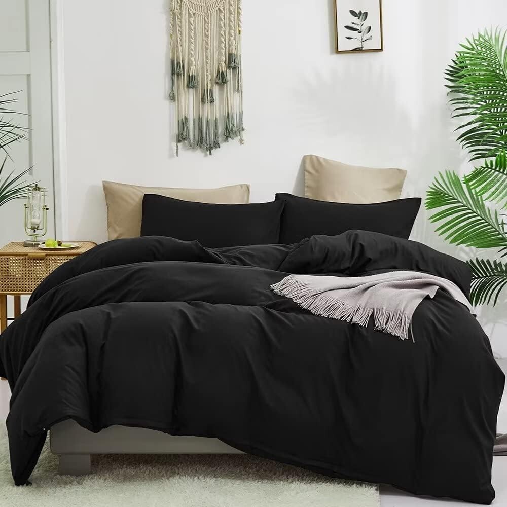 Black Comforter Set Queen Size Solid Color Bedding Comforter Set Soft Minimalist
