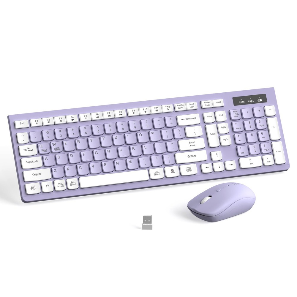 Wireless Keyboard and Mouse Combo, Full-Sized Wireless Keyboard and Adjustabl...