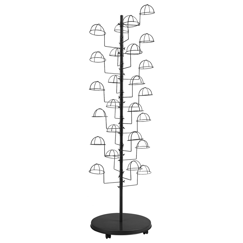 Freestanding Black Hat Display Rack with 25 Hooks for Easy Storage
