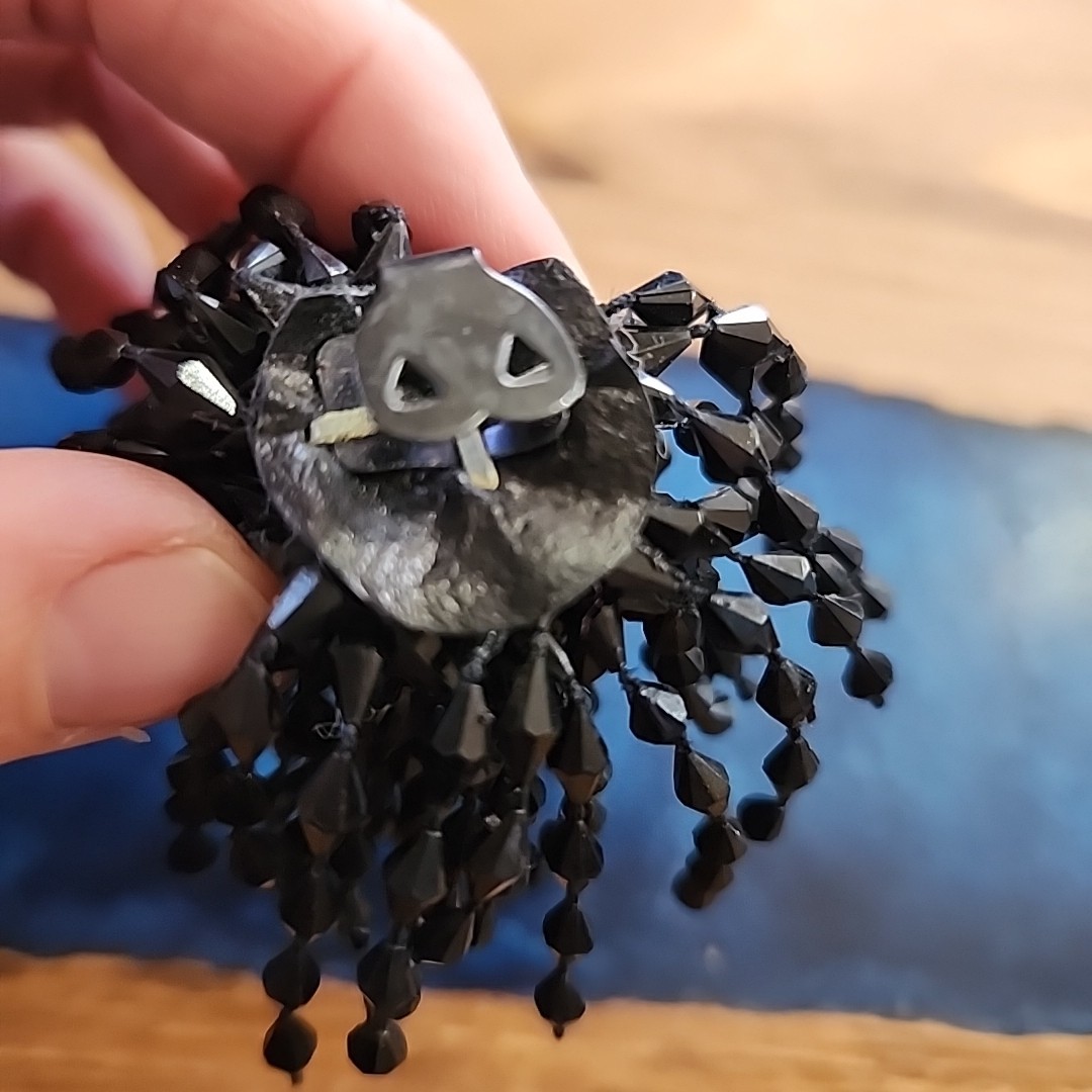 Vintage Shoe Clips Black Plastic Beaded Pom Poms Flapper Fun Collectible