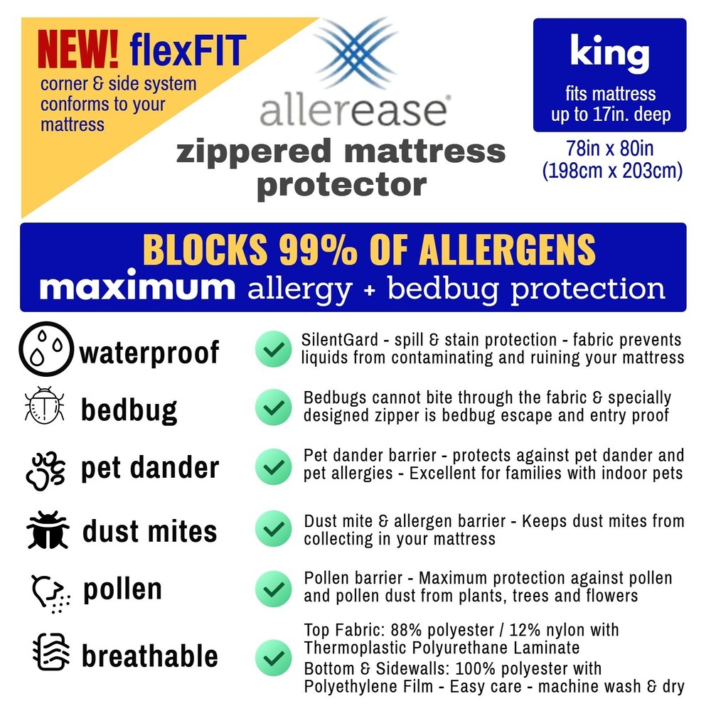 AllerEase Mattress Protector | Bedbug Waterproof Topper | King Size, 78in x 80in
