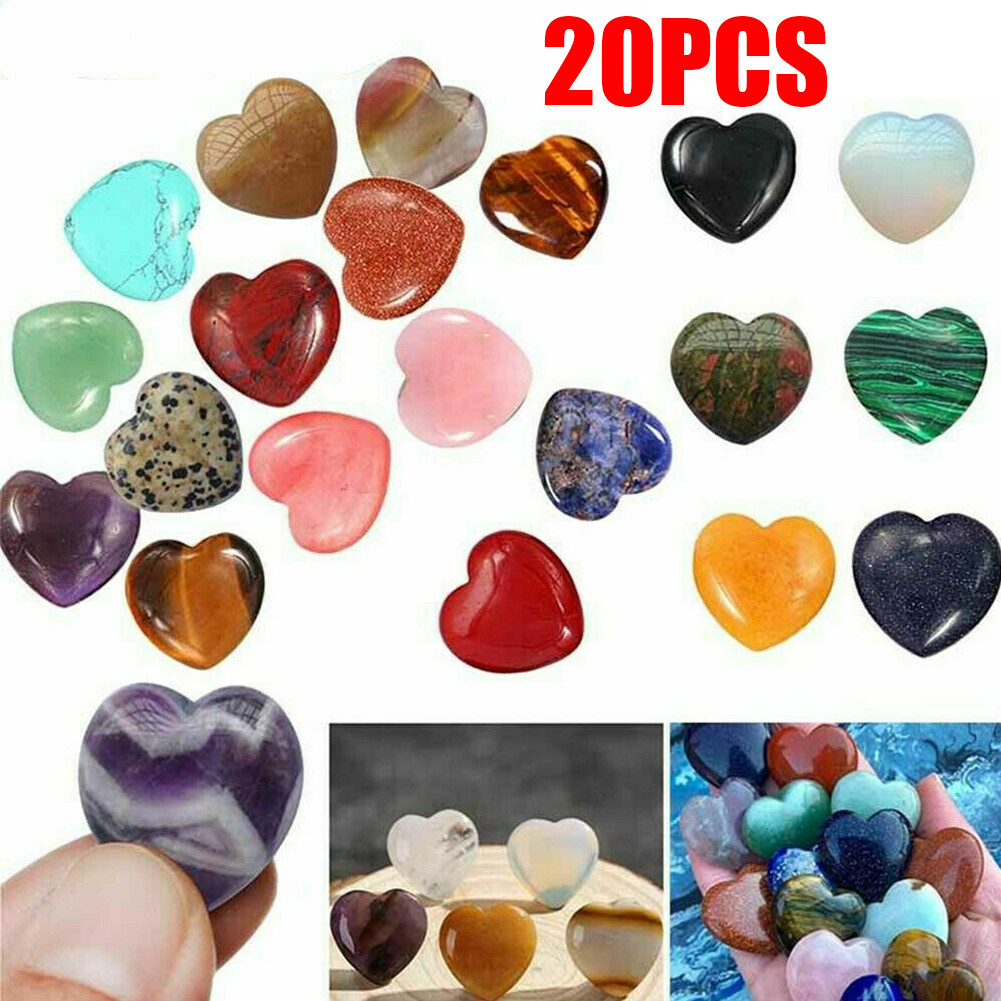 20PCS 20mm Natural Crystal Quartz Carved Heart shaped Healing Love Gemstones
