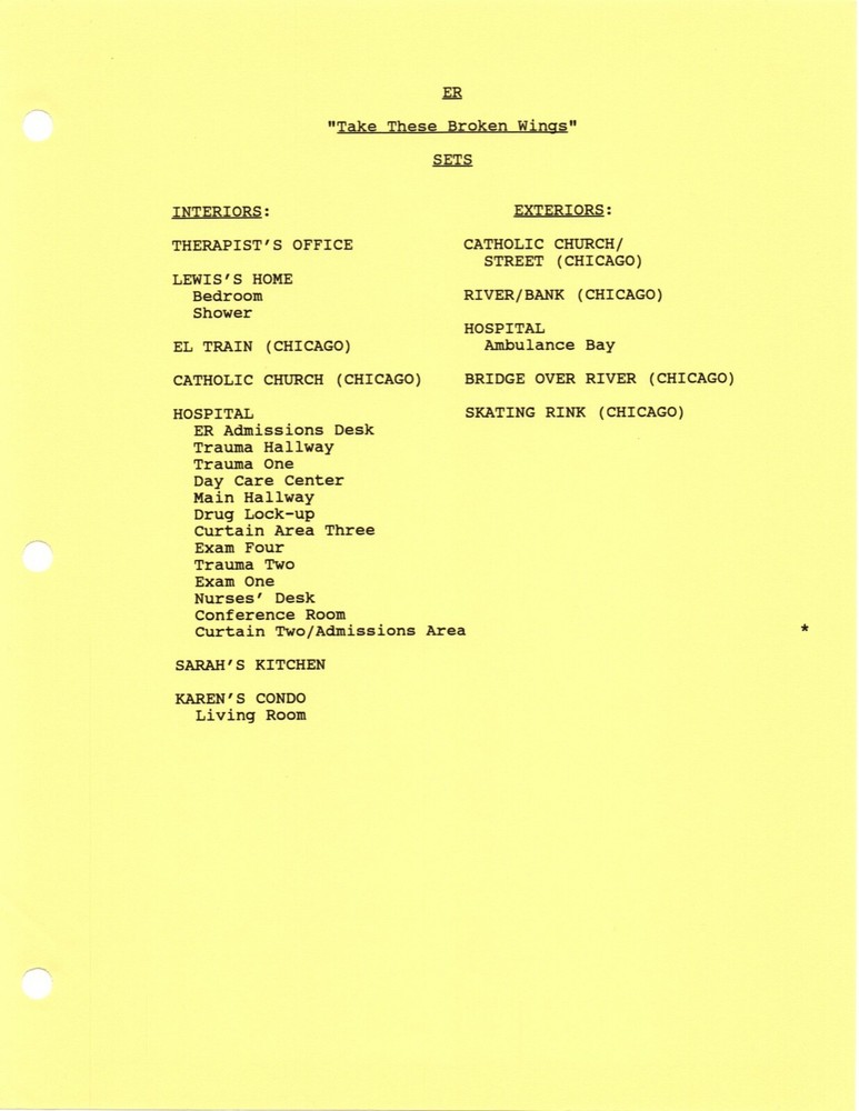 *ER - TAKE THESE BROKEN WINGS (1996) Revised First Draft Script DTD 03/20/96