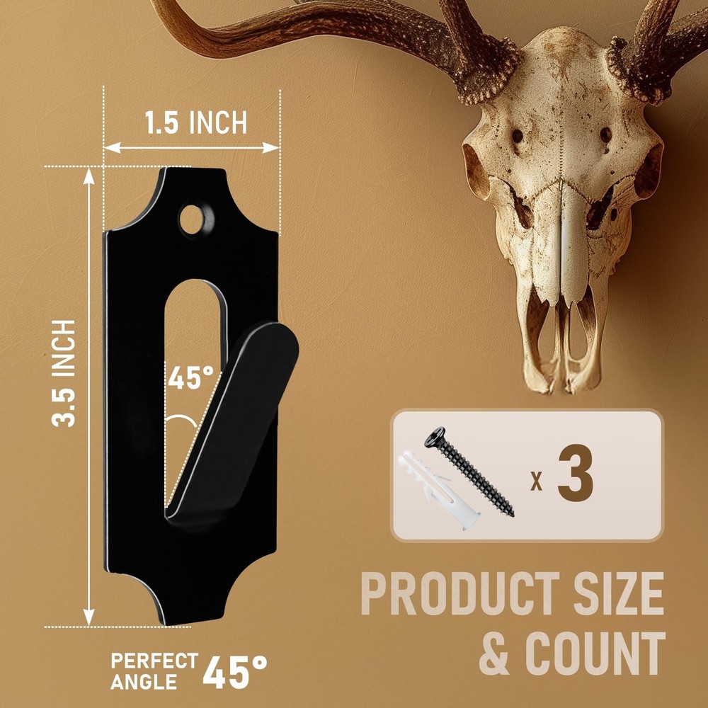 Mount Skull Hanger, for Hanging Deer Mule Black 3 PCS