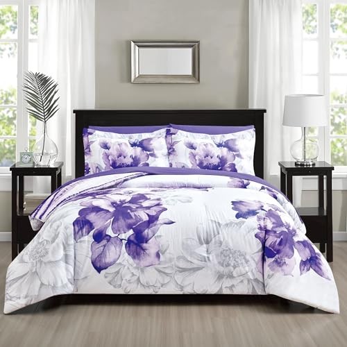 Soft Brushed Microfiber Comforter Set, 7 Pieces with Light King Dark Purple