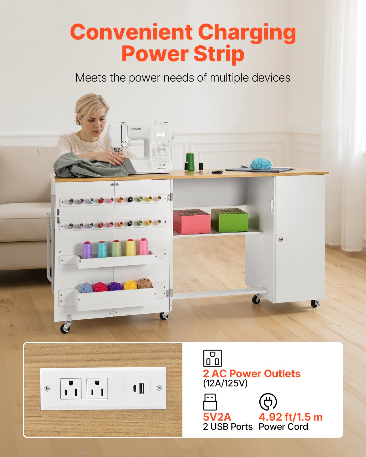 VEVOR Folding Sewing Table Multipurpose Sewing Machine Table Charging Station