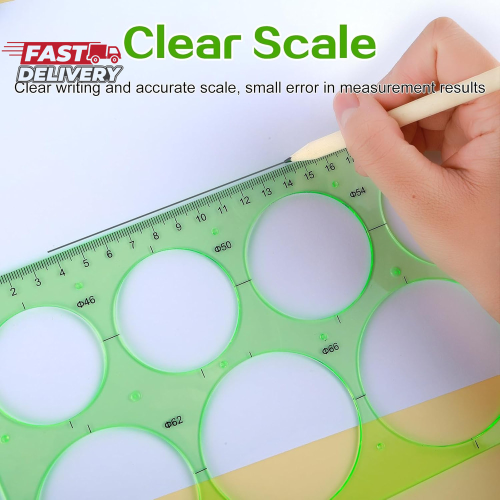Circle Template for Drawing Drafting, 4Pcs Plastic Circle/Oval/Triangle Shape St