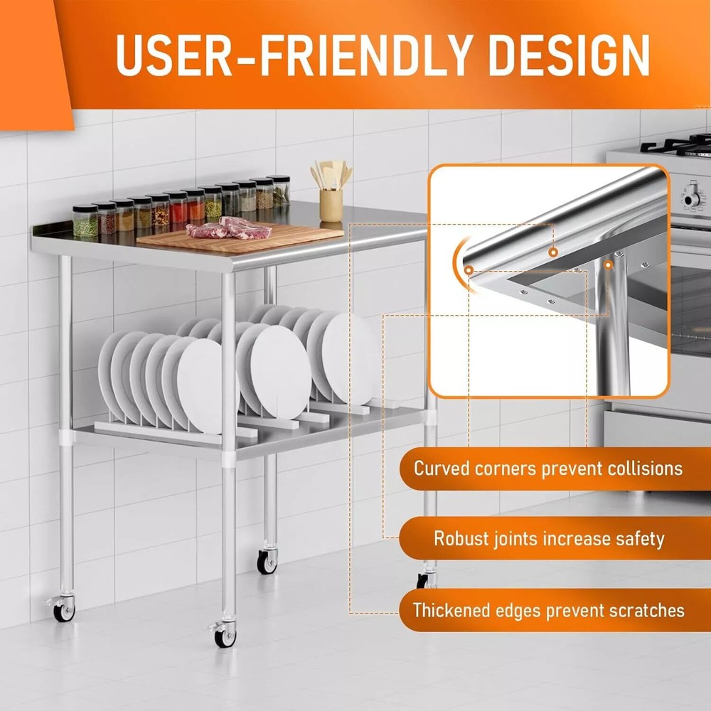 Stainless Steel 30" x 36" NSF Restaurant Kitchen Prep Work Table with Backsplash