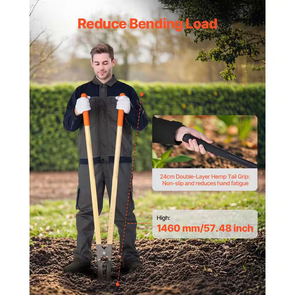 Post Hole Digger, Heavy Duty Post Hole Digger with Wood Handle, Manual Hole Digg