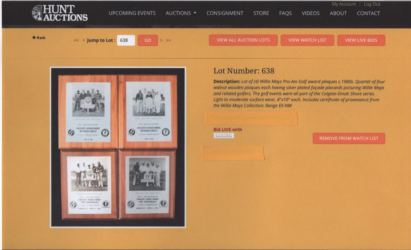 Willie Mays Personally Owned Pro-Am Golf Participant Dinah Shore Winners Circle