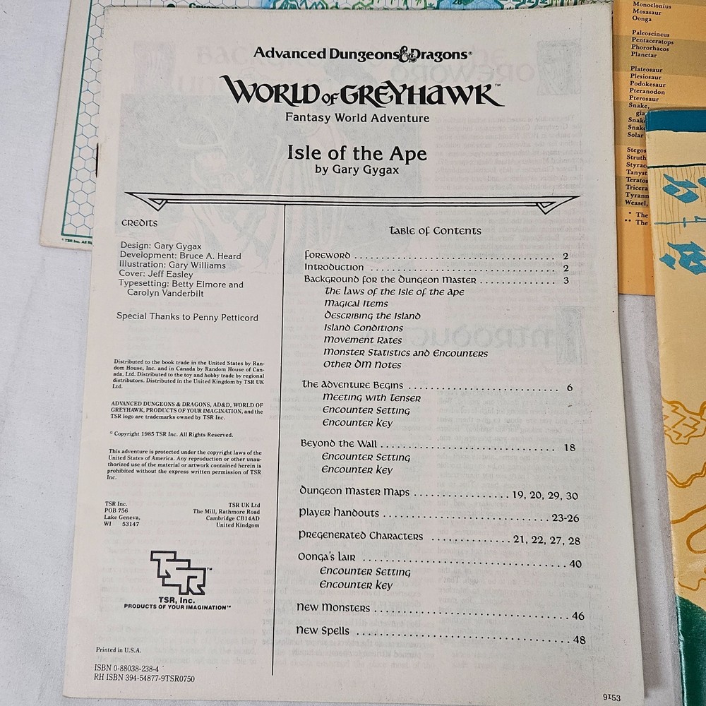 Advanced Dungeons & Dragons World of Greyhawk Guide Glossography Map + 2 Modules