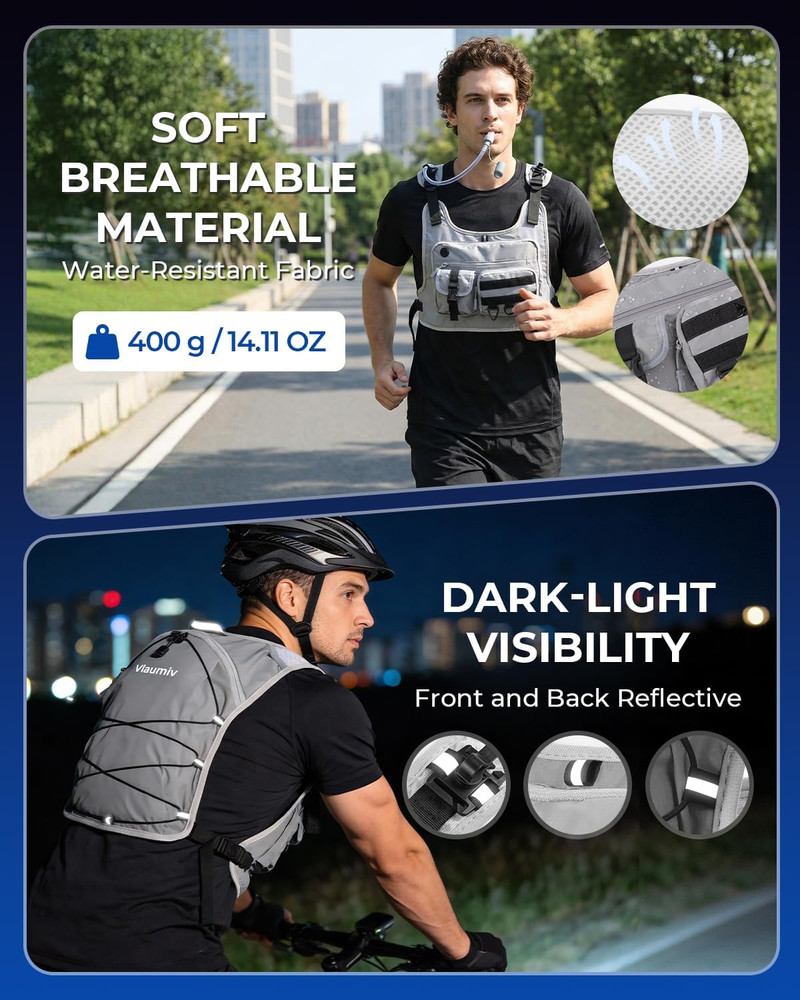 Running Vest with 2L Water Bladder, Hydration Backpack with Adjustable Straps, L