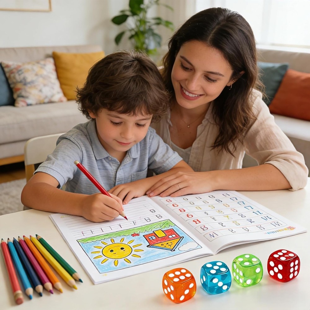 50 Pieces Dice Set, Translucent 6 Sided Colored Dices for Board Games, Math Lear