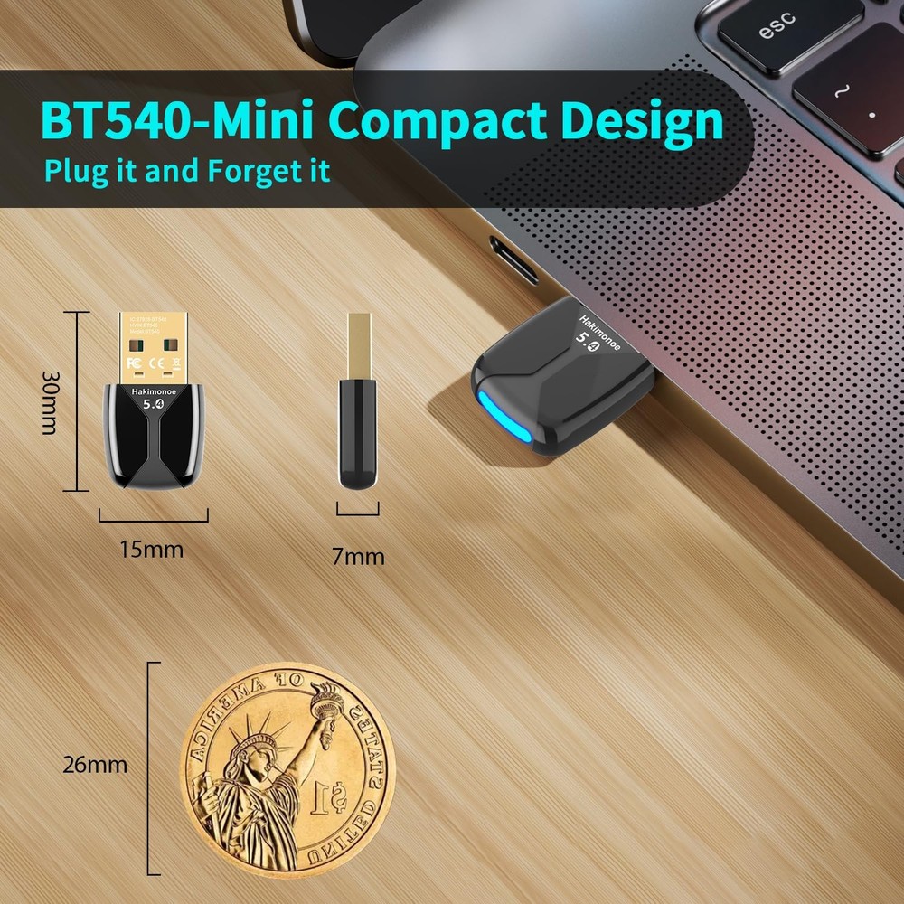 Hakimonoe Upgraded USB Bluetooth 5.4 Adapter for PC, Mini Size, Black