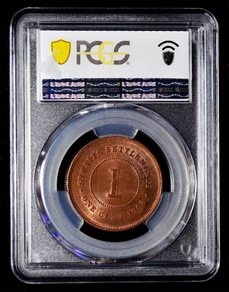 PCGS MS64 1908 Straits Settlements, Edward VII, 1 Cent, Calcutta Mint