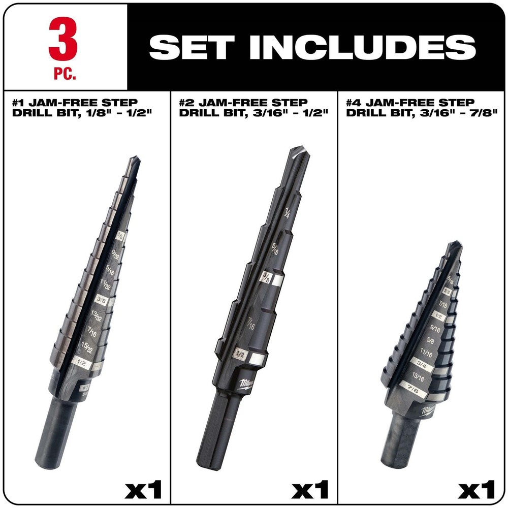 Milwaukee 48-89-9221 3 Piece Step Drill Bit Set