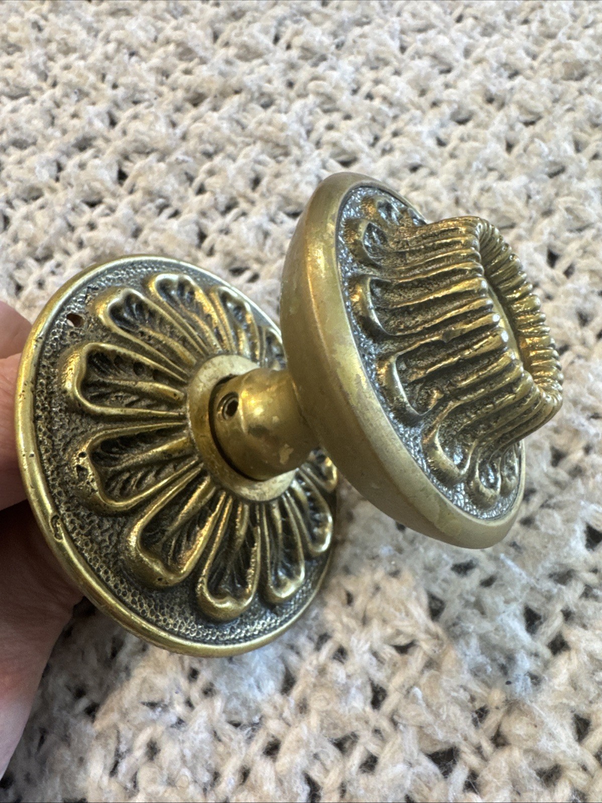 Vintage Ornate Solid Brass Door Knob, Portugal, Mid-Century, Floral Rosette