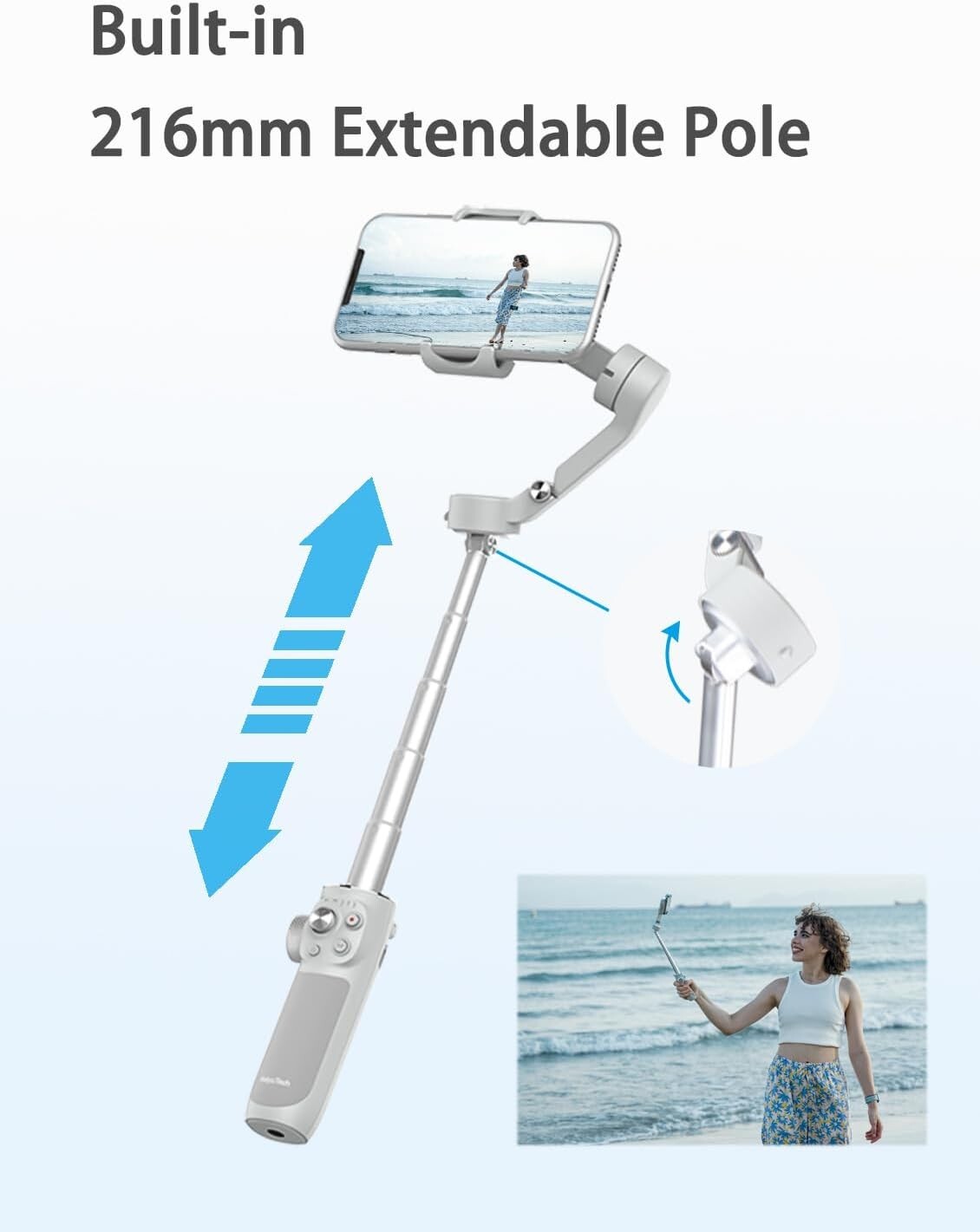 FeiyuTech VB4, 3-Axis Smartphone Gimbal Stabilizer,8.4’’Built-in Extendable Pole