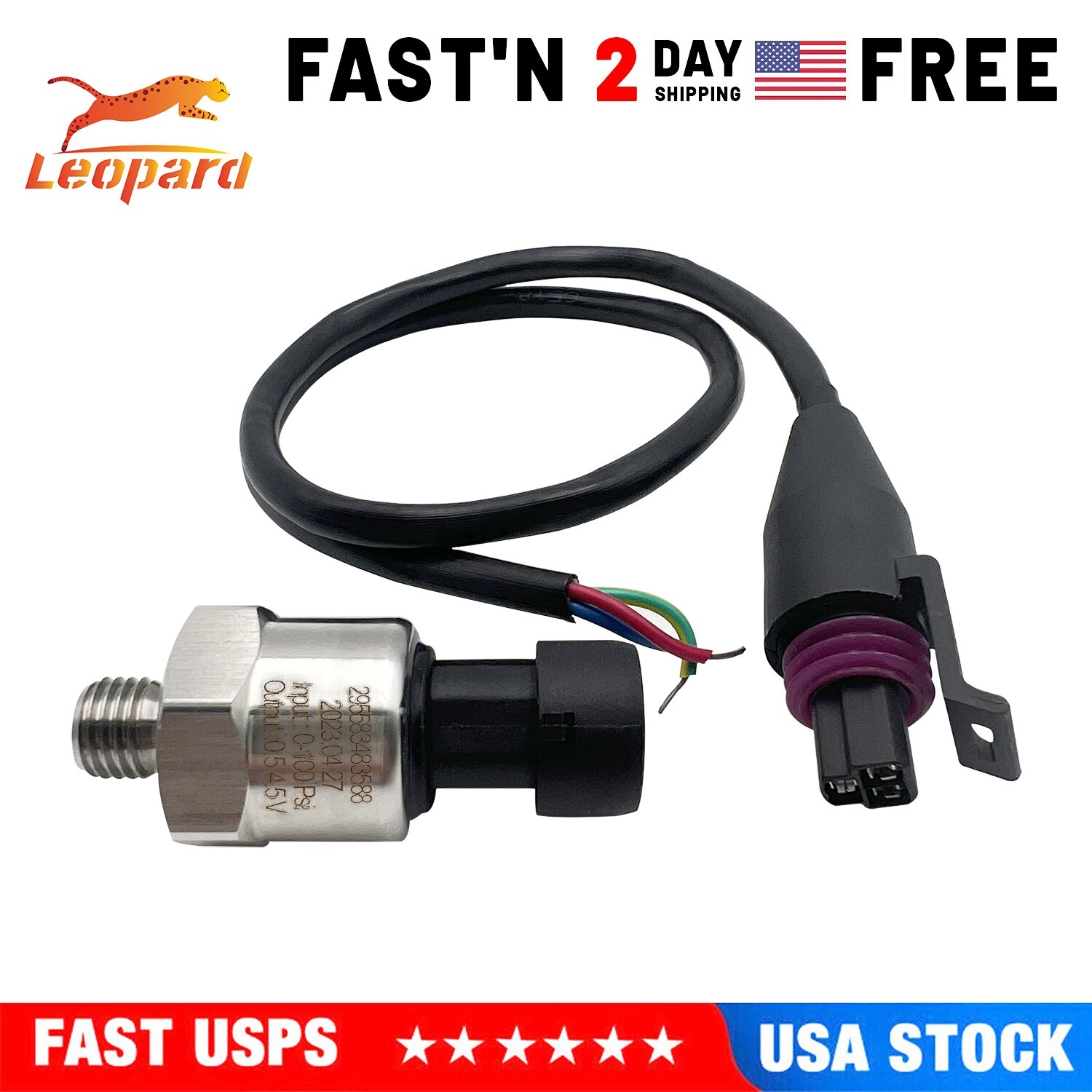 Stainless 100PSI Fuel Oil AIR Pressure Sensor Sender Connector pigtail 1/8" NPT