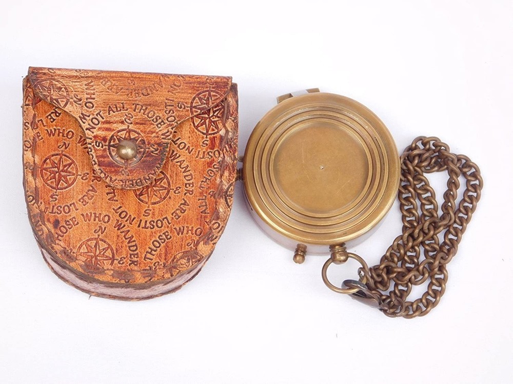 Vintage Solid Brass Pocket Compass Engineering Directional Magnetic Compass Gift