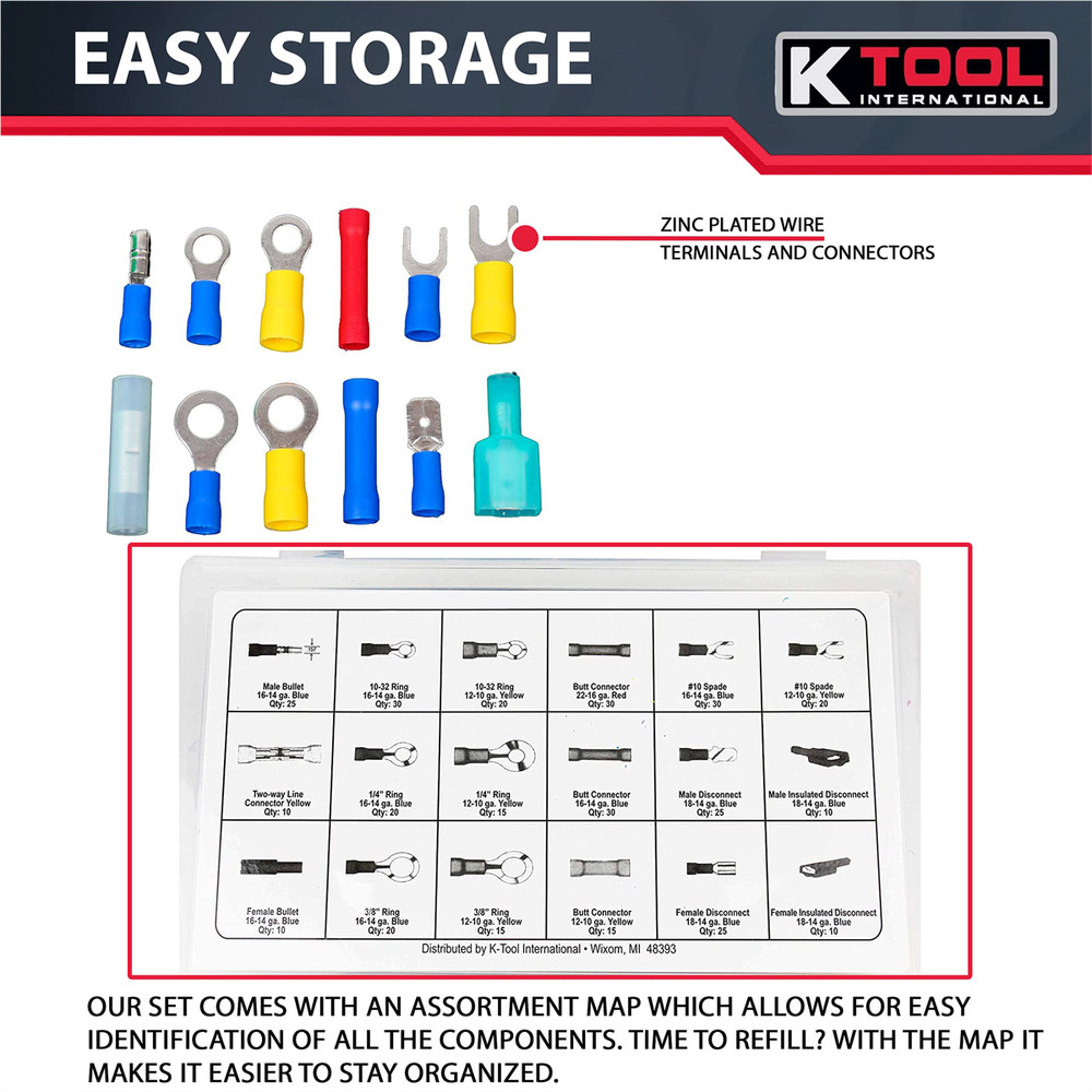 K-Tool 87 360pc Insulated Solderless Electrical Wire Terminals