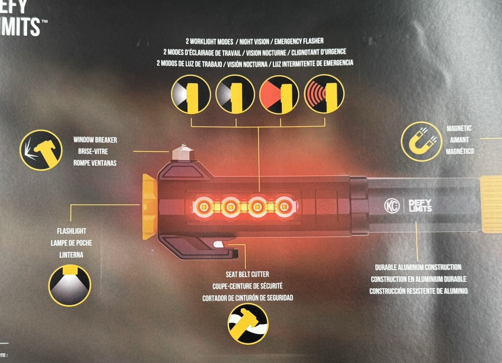 KC Auto Light with Emergency Tool, 2 Pack 1000 Lumen Rechargeable Flashlight Set