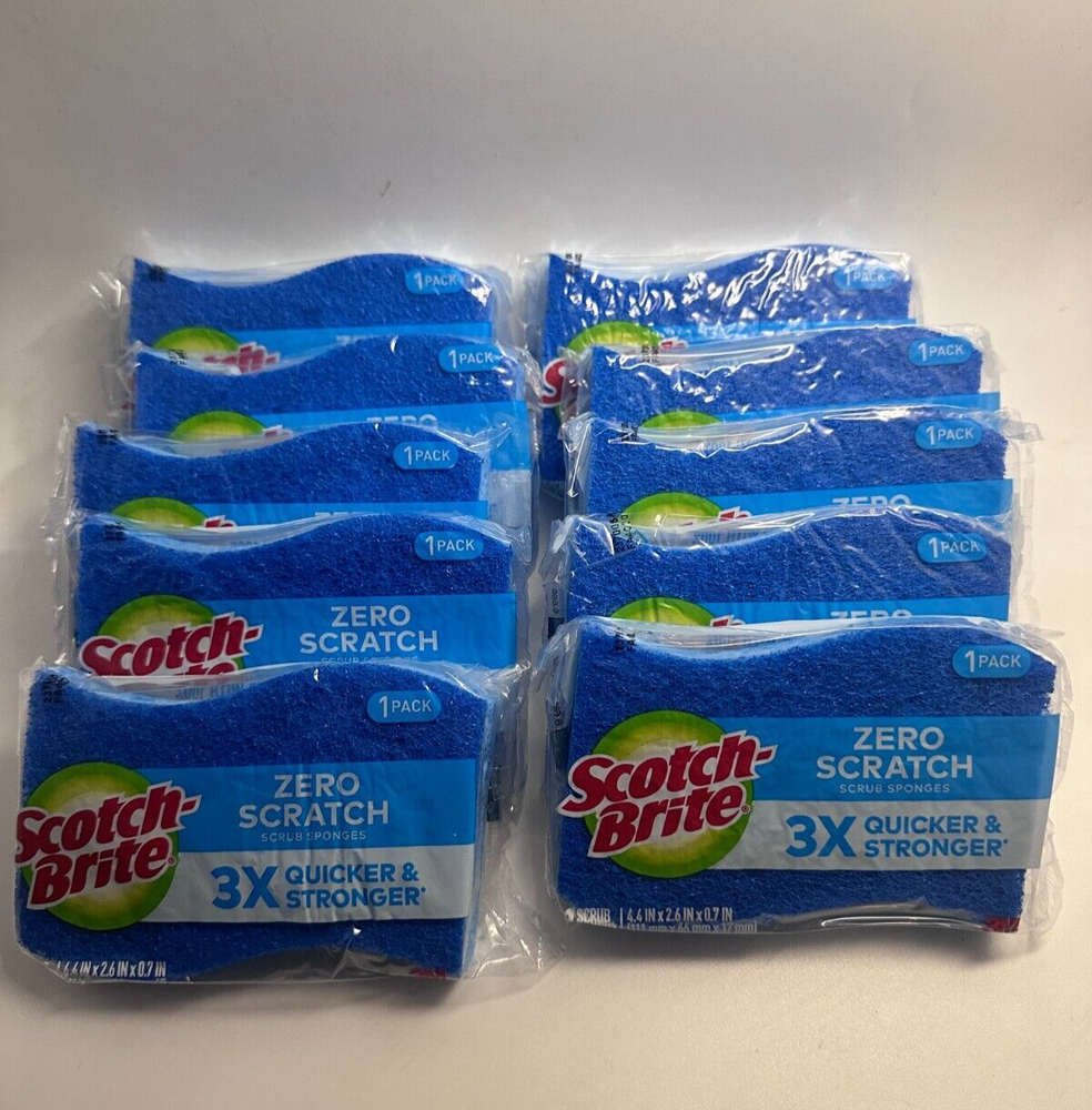 Scotch Brite Zero Scratch Scrub Sponges (10pack) 3M Individually Wrapped