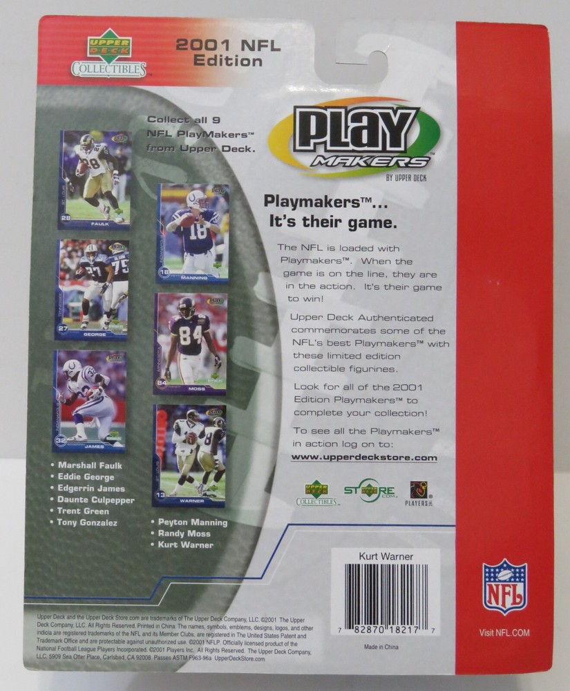 KURT WARNER Bobblehead 2001 Upper Deck Playmakers 7" Rams MOC New w/ Card