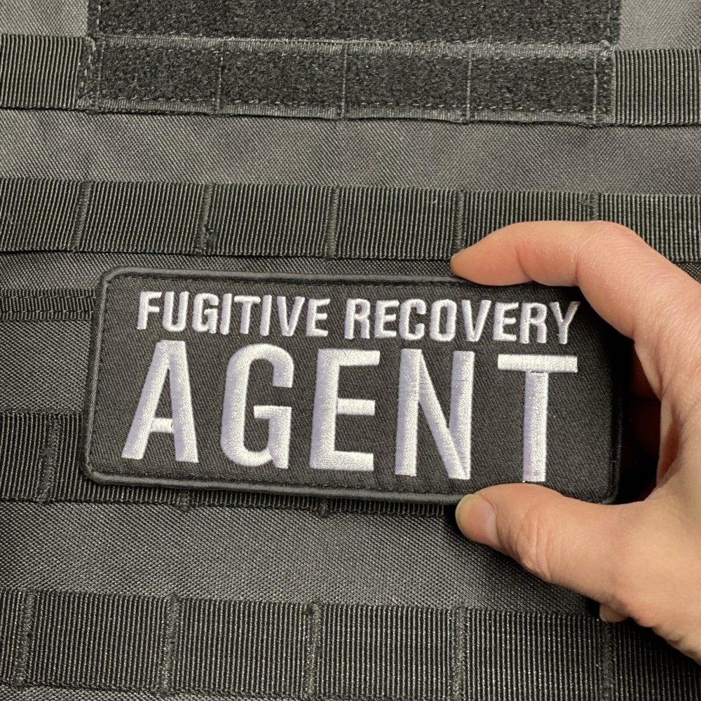 FUGITIVE RECOVERY AGENT Tactical Patch Bail Bonds Hook Loop 6 X 2.5 Inches White