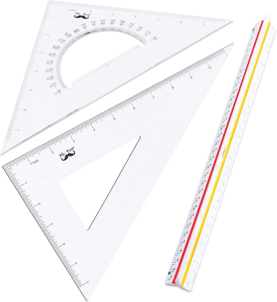 Mr. Pen Architectural Triangular Ruler Set with 12 Inch Triangular Scale, 11 Inc