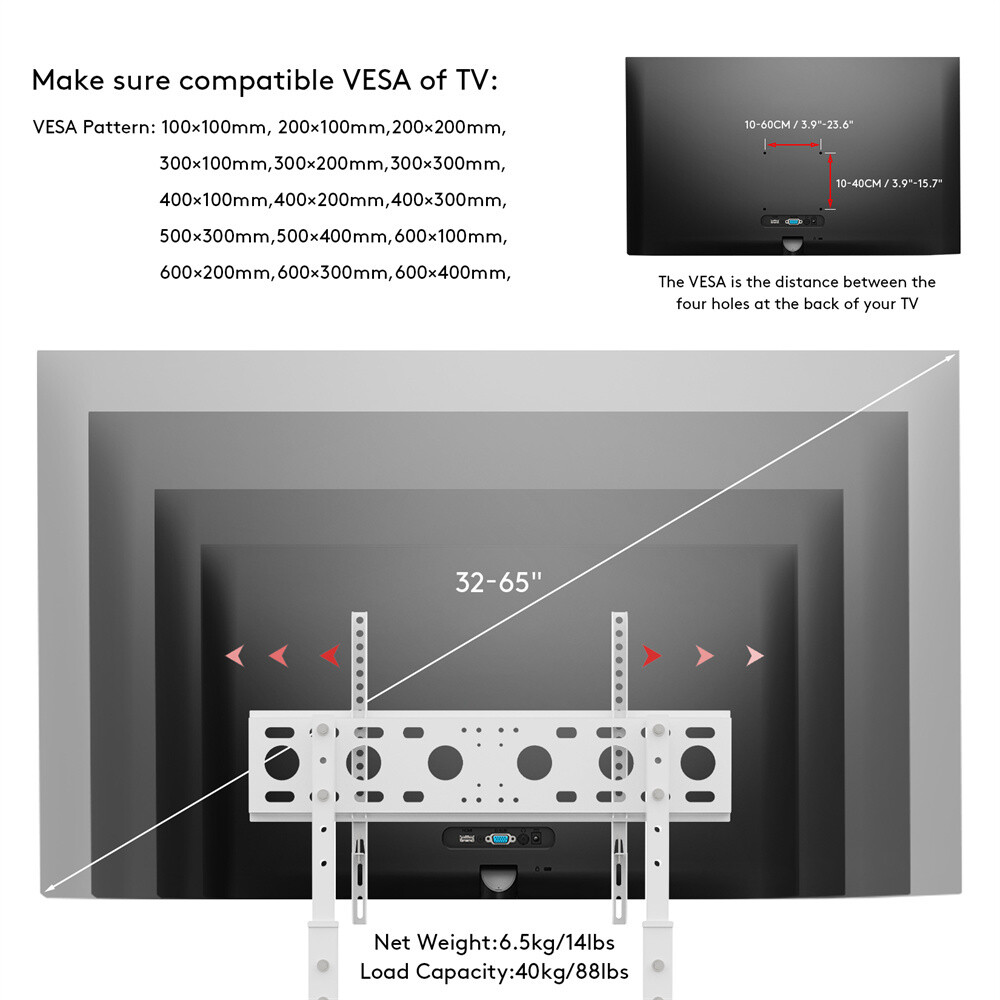 Free Standing Floor TV Stand Portable TV Mount Height Adjust 32"-100" No Drill